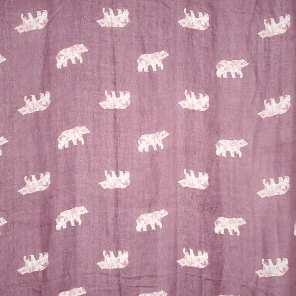 Womens Scarf Wrap Animals Bears Floral Wildlife Nature Wine Mauve Pink GH Bass - Picture 1 of 5